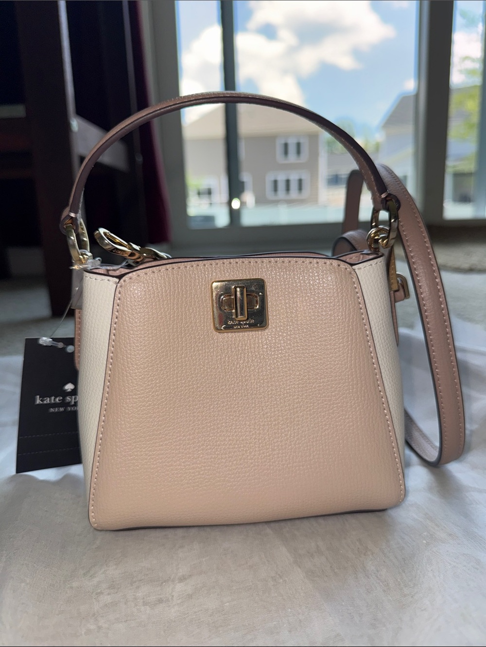 kate spade phoebe Pink & Cream Pebbled Leather Top-Handle Satchel